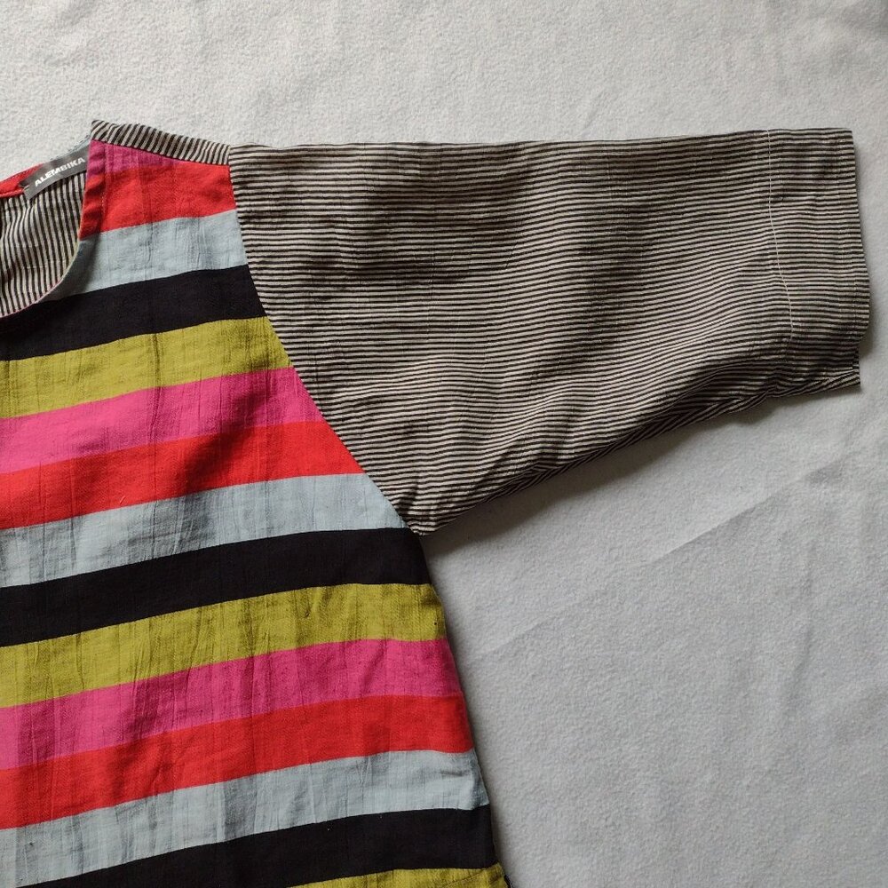 Alembika Mixed Striped Relaxed Fit Blouse S Linen Cotton Blend Vibrant Top - Picture 10 of 11